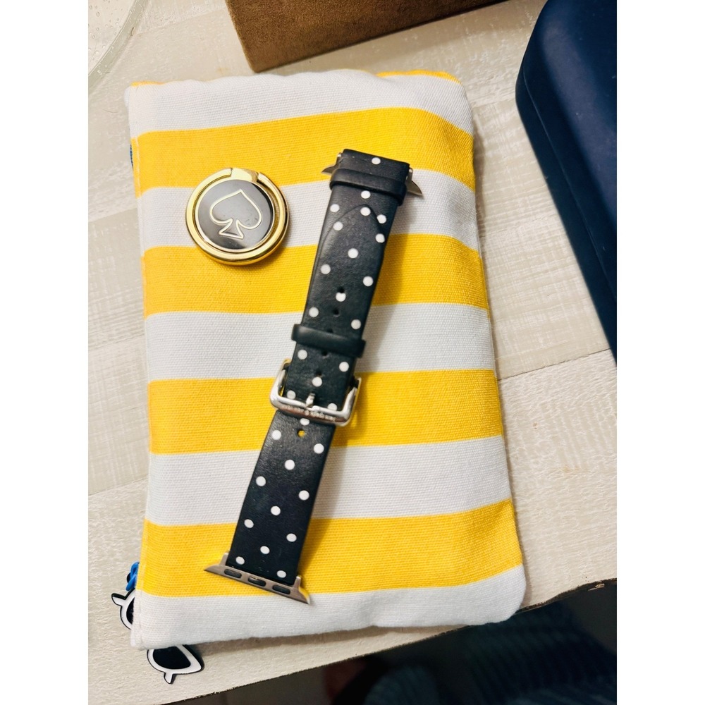 Kate Spade Polka Dot Leather Apple Watch Band 38/40mm Black White & Phone Ring